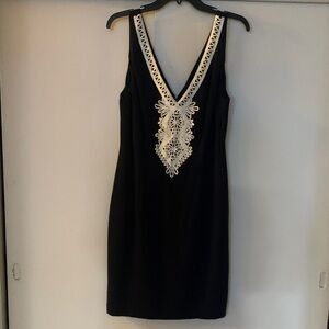 Eliza J navy Dress with White Lace Detail